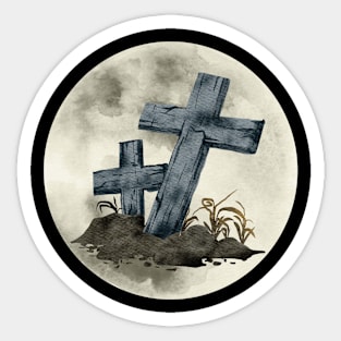 Full Moon Crosses on Grave Sticker